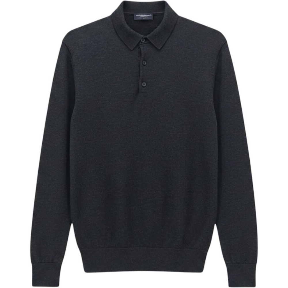 Charles Tyrwhitt Long Sleeve Polo Large Charcoal Grey Merino Wool Sweater